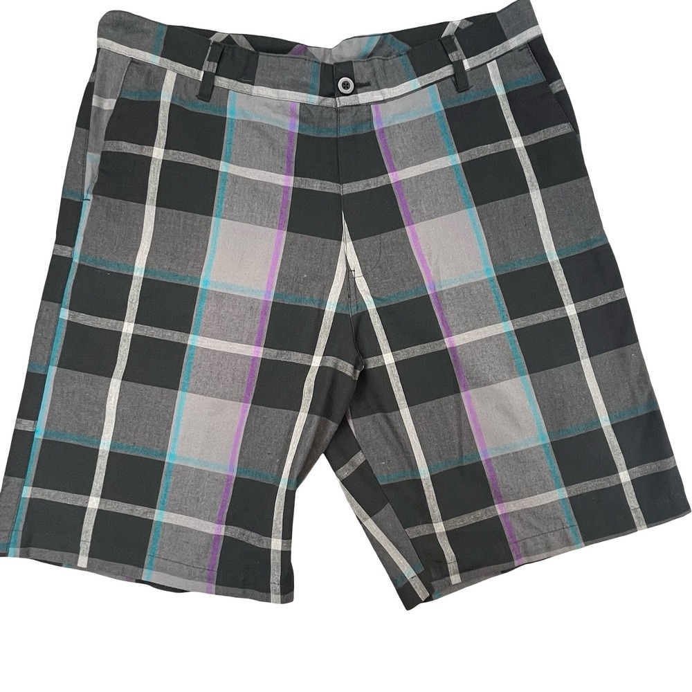 Burnside Mens Plaid Shorts Black Grey Purple Teal Skate Casual Streetwear 38
